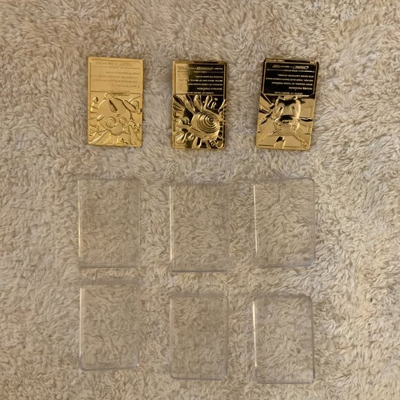 Three 23K Gold Pokemon Plated Trading Heavy Vintage Cards with Complete  Cases